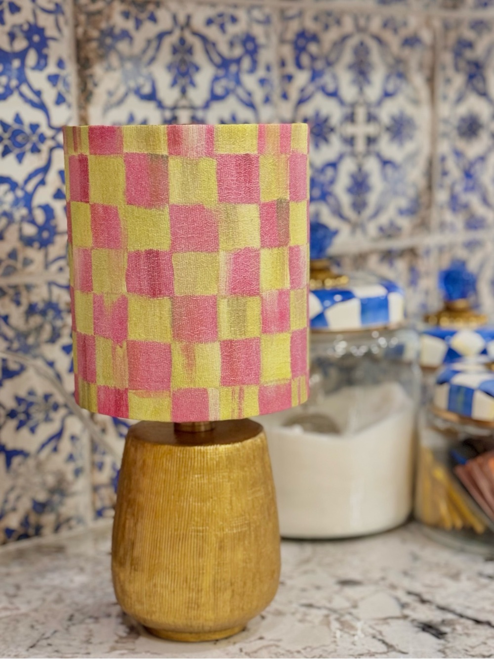 Hand Crafted Tulip Check Small Table Lamp 12”